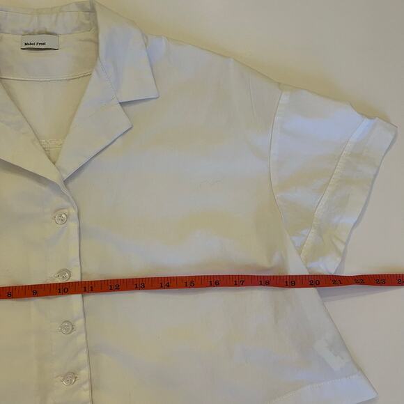 Mabel Frost Tanvi Top Small White Cropped Boxy Button Up Shirt Oversized Cotton - Picture 9 of 11